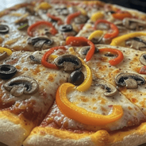 Pizza 4 Saisons de Pizza Mania à Saint-Yrieix-la-Perche avec champignons, tomates fraîches, poivrons, olives et fromage fondant