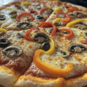 Pizza 4 Saisons de Pizza Mania à Saint-Yrieix-la-Perche avec champignons, tomates fraîches, poivrons, olives et fromage fondant