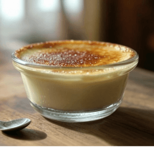 Crème brûlée de Pizza Mania à Saint-Yrieix-la-Perche avec une texture crémeuse et une couche de caramel croquant.