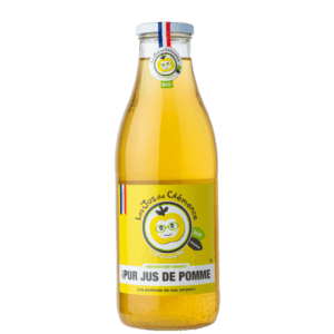 Jus de pomme bio Famille Teulet local disponible chez Pizza Mania à Saint-Yrieix-la-Perche en bouteille de 25cl.