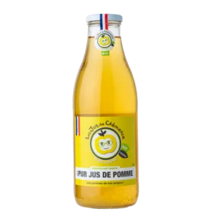 Jus de pomme bio Famille Teulet local disponible chez Pizza Mania à Saint-Yrieix-la-Perche en bouteille de 25cl.