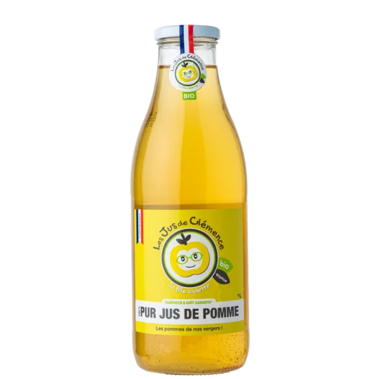 Jus de pomme bio Famille Teulet local disponible chez Pizza Mania à Saint-Yrieix-la-Perche en bouteille de 25cl.