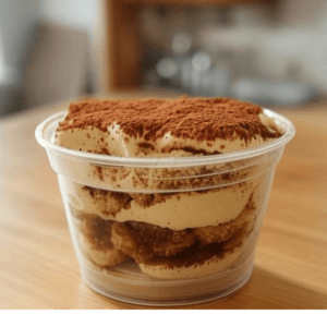 Tiramisu de Pizza Mania à Saint-Yrieix-la-Perche, composé de biscuits imbibés de café, mousse au mascarpone et cacao.